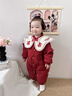 班喜迪嬰兒衣服冬裝嬰幼兒連體衣女寶寶百天周歲禮服國風(fēng)喜慶過(guò)年拜年服 紅色 80cm 曬單實(shí)拍圖