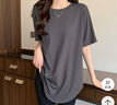 中長(cháng)款弧形下擺短袖T恤女士夏季新款圓領(lǐng)顯瘦寬松打底衫純棉上衣 518-深灰色 M 曬單實(shí)拍圖
