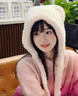 恒源祥針織帽子女毛線(xiàn)系帶可愛(ài)卡通小熊秋冬保暖咖色毛絨絨大頭圍套頭帽 純凈白 曬單實(shí)拍圖