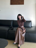 歌力思（ELLASSAY）2025秋季新款綿羊毛鑲鉆半高領簡約套頭針織衫女EWU363M01800 深棕色 S 曬單實拍圖