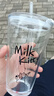 可愛(ài)小狗小貓印字雙飲口玻璃杯玻璃吸管杯帶蓋防摔耐高溫杯子 可愛(ài)小貓印花一套 480ml 1只 曬單實(shí)拍圖