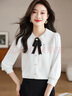 羅蒙（ROMON）年輕女裝2025年新款春季雙層娃娃領(lǐng)蝴蝶結襯衣洋氣減齡襯衫女上衣 白色襯衫 M 曬單實(shí)拍圖
