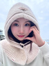 WUCANLI巴拉克拉法帽子女秋冬季加厚保暖護耳針織帽子圍巾一體雷鋒帽 米白色 可調節 曬單實(shí)拍圖