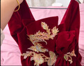 SAIDELE敬酒服新娘高端絲絨加厚結婚便裝回門(mén)訂婚禮服連衣裙新中式秋冬 酒紅色長(cháng)袖 2XL 曬單實(shí)拍圖