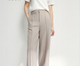 秋水伊人H型紗線(xiàn)織造闊腿褲型休閑褲2025春秋新款女休閑簡(jiǎn)約褲子 卡其 M 曬單實(shí)拍圖