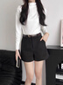 小野和子黑色短褲女25秋冬新款外穿打底西裝A字休閑寬松闊腿褲子 曬單實(shí)拍圖