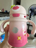 babycare草莓兒童保溫杯嬰幼兒寶寶水杯吸管杯學飲杯外出水壺兒童水杯 贈直通吸嘴-手柄款引力洋紅 300ml 曬單實拍圖
