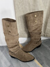 5+粗跟長(cháng)筒靴女2025秋冬新款尖頭西部牛仔靴堆堆靴長(cháng)靴美拉德騎士靴 杏色-絨里 39 曬單實(shí)拍圖