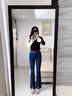 GCRZW高檔微喇牛仔褲女2025新款春秋直筒馬蹄褲今年流行褲子開(kāi)叉喇叭褲 藍色 S /26 建議85-95斤 曬單實(shí)拍圖