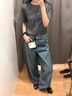 優(yōu)衣庫女裝/男女同款寬松廓形牛仔褲/彎刀鐮刀褲子高腰水洗產(chǎn)品479000 67 海藍色 24 /155/62A 曬單實(shí)拍圖