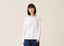 無(wú)印良品（MUJI）女式 雙羅紋編織 圓領(lǐng)長(cháng)袖T恤 上衣打底衫女裝25年秋季 白色 S (155/80A) 曬單實(shí)拍圖