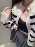 妃奧絨2025秋冬圓領(lǐng)減齡百搭撞色條紋針織開(kāi)衫毛衣女外套休閑慵懶風(fēng)上衣 黑白條紋 M 曬單實(shí)拍圖