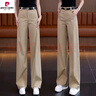 皮爾卡丹卡其色直筒褲女春秋新款2026新款女褲高腰垂感休閑窄版闊腿褲 卡其色送腰帶 卡其色送腰帶 27 M 曬單實(shí)拍圖