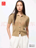 優(yōu)衣庫女裝羅紋POLO領(lǐng)針織開衫/短袖空調(diào)衫通勤479968 32 深米色 M /160/84A 曬單實拍圖