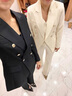 百顏高級感白色西裝外套女主持人馬甲套褲職場(chǎng)商務(wù)干練設計感正裝秋季 米白色西裝外套+喇叭褲 S 曬單實(shí)拍圖
