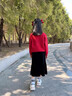 MOON KIDS女童絲絨半身裙秋冬新款兒童中長(cháng)款過(guò)年裙子女大童冬季加厚蛋糕裙 4551黑色 170 170cm 曬單實(shí)拍圖