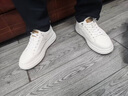 千百度新款壓花牛皮革一腳蹬男鞋百搭軟底小白鞋男士板鞋休閑鞋 白色 40 曬單實(shí)拍圖