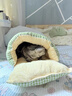 柒哦貓窩保暖冬季半封閉式可拆洗四季通用貓咪窩狗窩貓床貓屋幼貓窩墊 綠白格【防風(fēng)保暖】 M【推薦8斤內寵物】 曬單實(shí)拍圖