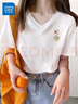 真維斯（JEANSWEST）v領(lǐng)t恤女2025夏季新款純棉短袖女韓版潮流小個(gè)子寬松正肩短袖上衣 白色 毛絨花口袋_K_ 2XL 曬單實(shí)拍圖