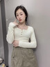 衣品元方領(lǐng)長(cháng)袖針織衫女辣妹設計感小眾秋冬單穿內搭修身顯瘦打底衫上衣 杏色 均碼 杏色（80-120斤） 曬單實(shí)拍圖