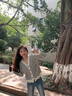 矜持范毛衣女2025年新款韓版撞色條紋v領(lǐng)長(cháng)袖針織衫女毛衣開(kāi)衫小外套 杏色 M 曬單實(shí)拍圖