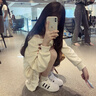 美式斜肩長(cháng)袖t恤衛衣女早秋季2025新款寬松慵懶風(fēng)設計感春秋上衣 杏色 M 曬單實(shí)拍圖