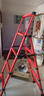 添禧家用伸縮人字梯不銹鋼梯子竹節梯便攜折疊梯多功能升降梯樓梯 加厚五步黑紅色（雙扶手伸縮梯） 曬單實(shí)拍圖