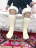 成長(cháng)寄嬰兒襪子冬季加絨加厚保暖中筒襪新生寶寶室內學(xué)步防滑隔涼地板襪 米色+粉色 1-3歲 M碼 （建議腳長(cháng)12-14cm） 曬單實(shí)拍圖