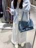 妍莉芬（yanlifen）休閑褲女2025年秋裝新款藍色毛衣外套女裝秋冬套裝針織衫衣服褲子 三件套 55/60kg/L 曬單實(shí)拍圖