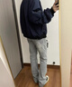 燦圖煙灰色牛仔褲男夏季新款美式復古潮流vibe褲子窄版顯瘦直筒微喇褲 煙灰色 L 曬單實拍圖