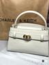 CHARLES&KEITH鱷魚(yú)紋凱莉包手提斜挎婚包包女包生日禮物CK2-50270880-1 Ivory象牙色 S 曬單實(shí)拍圖