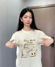 一寸相思純棉杏色短袖t恤女2025新款爆款夏季時(shí)尚貓咪卡通印花上衣體恤潮 杏色-小貓與字母 XL (110-125斤） 曬單實(shí)拍圖
