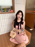 茯見(jiàn)小香風(fēng)粉色連衣裙女蝴蝶結(jié)2025夏季法式收腰千金風(fēng)荷葉邊A字裙子 粉紅色 M 曬單實(shí)拍圖