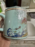 泥印辦公杯陶瓷茶杯茶水分離杯辦公室水杯男女士喝茶泡茶高端杯子禮盒 D71-65A 似錦年華4件套松石綠 曬單實(shí)拍圖