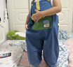 papa爬爬秋季新款寶寶撞色工裝背帶褲男女童百搭時(shí)髦休閑褲子 藍色 100 cm 曬單實(shí)拍圖