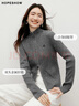 紅袖（hopeshow）小眾超好看針織開(kāi)衫2025冬季新款女裝字母刺繡雙頭拉鏈兩穿領(lǐng)上衣 煙灰056 M 曬單實(shí)拍圖