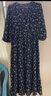尚都比拉度假風(fēng)碎花連衣裙女夏天V領(lǐng)氣質(zhì)中長(cháng)裙收腰A字雪紡裙子 黑花 M 曬單實(shí)拍圖
