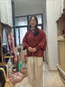 俞兆林（YUZHAOLIN）中老年女裝春秋款針織衫長(cháng)袖外套上衣媽媽裝50歲洋氣高貴兩件套 橘色+黑色長(cháng)褲 3XL 建議120-135斤 曬單實(shí)拍圖