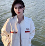 POUM男裝美式高街PU皮衣機車(chē)外套男女春秋冬款寬松短款刺繡潮牌夾克 YRFS-W195白色 XL 【身高175-180體重60-70】 曬單實(shí)拍圖