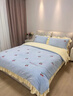 南極人A類(lèi)牛奶絨花邊刺繡四件套單雙人小清新冬季加絨被套床單床上用品 櫻桃-嬰兒藍+奶油黃 1.8m床單四件套（被套200x230） 曬單實(shí)拍圖