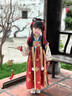 安妮優(yōu)兒（Anneyol）漢服女童秋冬季2025新款古裝連衣裙加絨兒童國風(fēng)唐裝女孩古風(fēng)裙子 紅色加絨裙子 110 曬單實(shí)拍圖