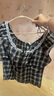 UR春季新款女裝蕾絲木耳邊撞色格紋罩衫襯衫UYY250025 咖棕格子 (偏短) L 曬單實(shí)拍圖