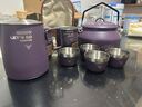 鹿險家戶(hù)外露營(yíng)野炊便攜式旅行茶具不銹鋼煮茶燒水壺一體自駕游全套裝備 【雙層茶杯】304紫色版（一壺六杯）+1.1L紫色壺 曬單實(shí)拍圖