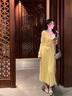 舒芳蝶（shufangdie）黃色針織半身連衣裙子長裙女2025新款早秋裝溫柔風穿搭一整套裝裙 黃色套裝 M 曬單實拍圖