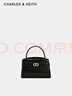 CHARLES&KEITH鱷魚(yú)紋凱莉包手提斜挎婚包包女包生日禮物CK2-50270880-1 Black黑色 S 曬單實(shí)拍圖