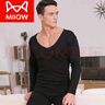 貓人（MiiOW）超低領(lǐng)保暖內衣男純棉上衣單件加絨加厚大圓領(lǐng)緊身防寒隱形打底衫 【加絨上衣】黑色V 領(lǐng) XL (建議120-145斤) 曬單實(shí)拍圖