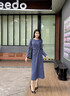 顏域設計感掐腰連衣裙女2025新款秋裝高級感長(cháng)袖過(guò)膝顯瘦氣質(zhì)長(cháng)裙 藍色 2XL 曬單實(shí)拍圖