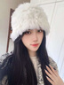 XINBUCKS兔毛毛絨帽子女秋冬保暖毛線(xiàn)帽子高顏值套頭帽包頭帽盆帽加大頭圍 白色 適合54-60cm 曬單實(shí)拍圖