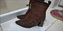 卡帝樂(lè )鱷魚(yú)（CARTELO）豹紋絨面馬丁靴2025新款秋冬粗跟尖頭前拉鏈拼色高跟鞋加絨短靴女 棕色 37 曬單實(shí)拍圖
