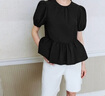 UR秋季新款女裝時(shí)尚休閑泡泡袖短袖罩衫襯衫UYY240003 正黑 S 曬單實(shí)拍圖